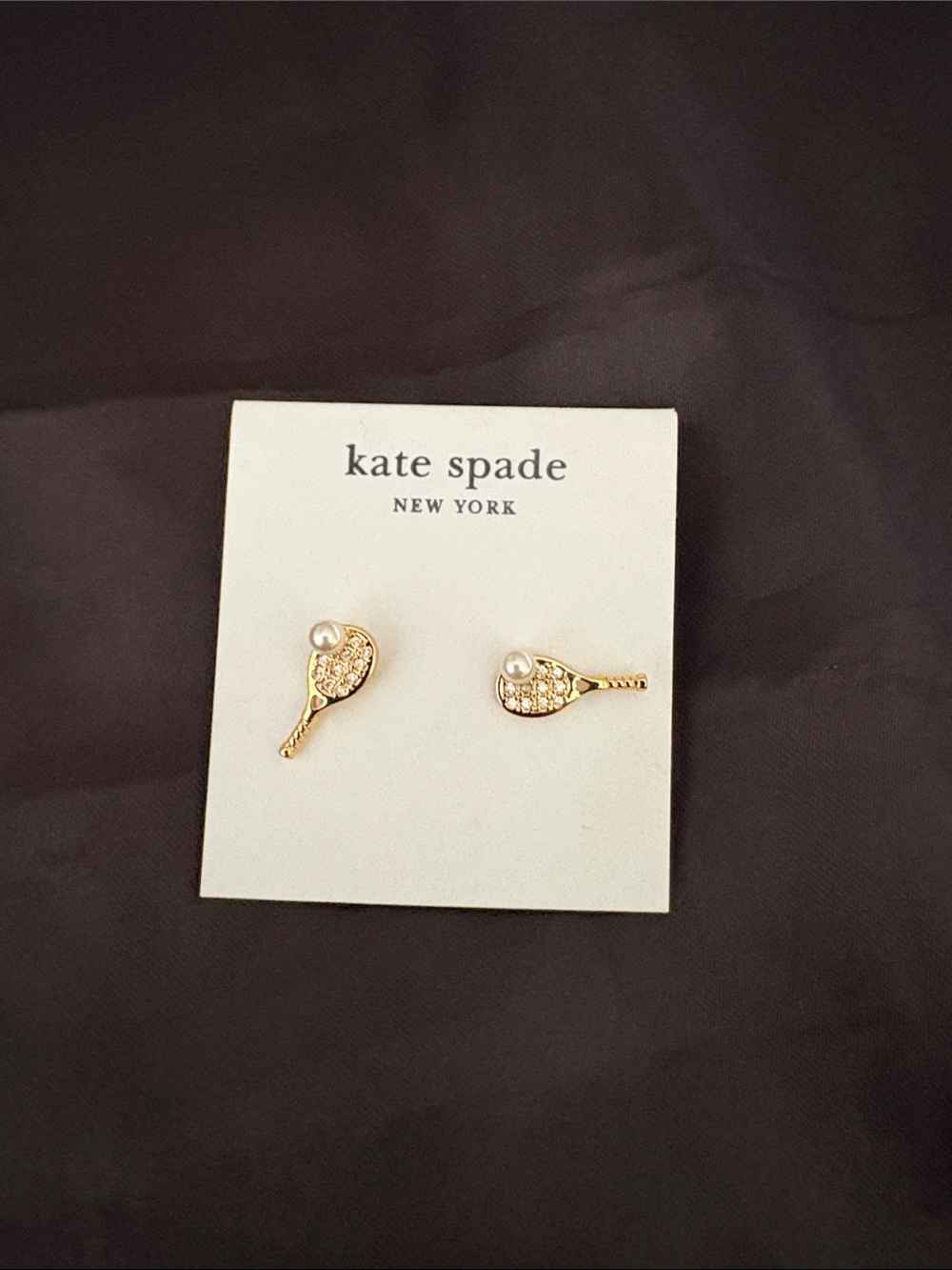kate spade Gold and Pearl Tennis Racket Stud Earrings
